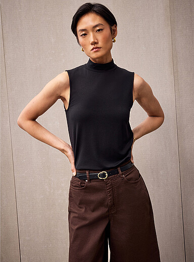 Contemporaine Black Stand collar ultra-flowy loose cami for women