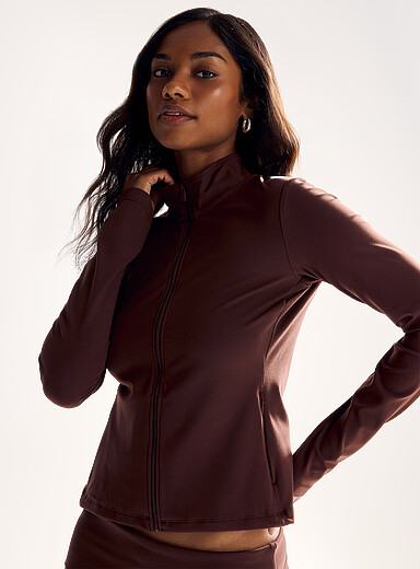 Miiyu Brown SLO stretch zip jacket supple, luxurious, optimal for women
