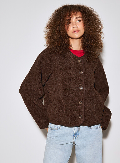 Buttoned high-pile fleece jacket