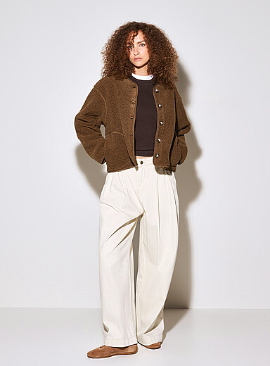 Buttoned high-pile fleece jacket