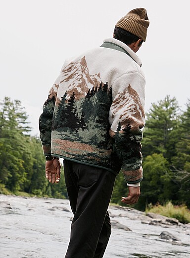 Le 31 Green Forest panorama high-pile-fleece jacket for men