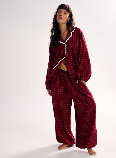 Miiyu x Twik: Le jogger pyjama ballon flanelle &agrave; carreaux <b>Collection de No&euml;l</b> Rouge &agrave; motifs pour femme