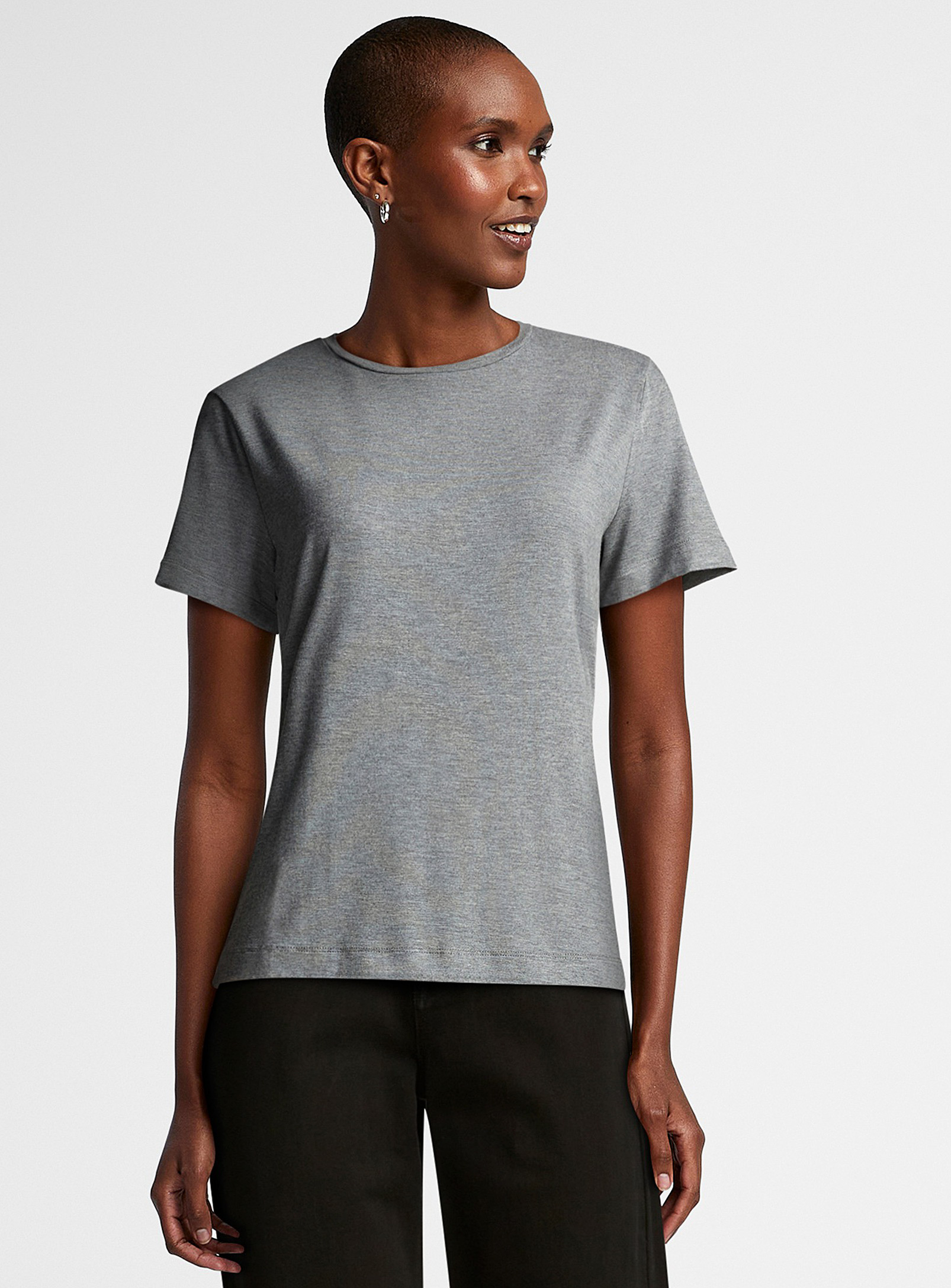 Contemporaine Rich Jersey Crew-neck Tee In Charcoal