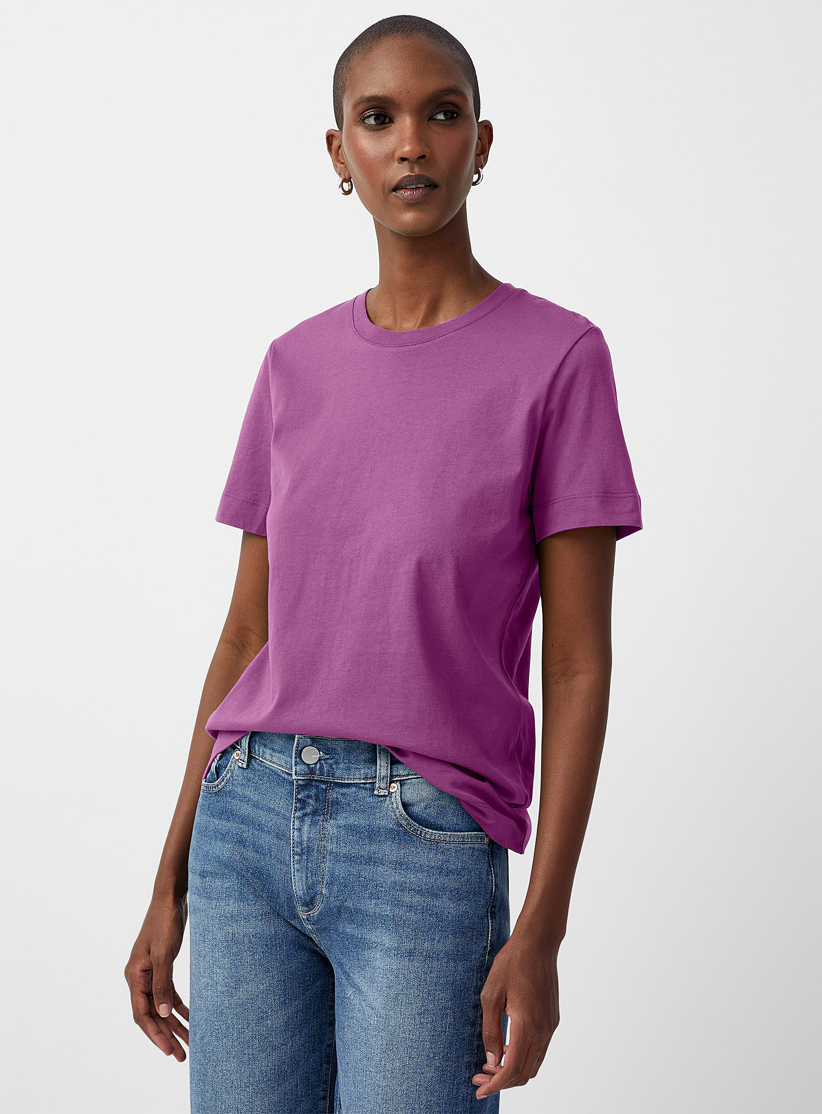 Contemporaine Organic Cotton Crew-neck T-shirt In Purple