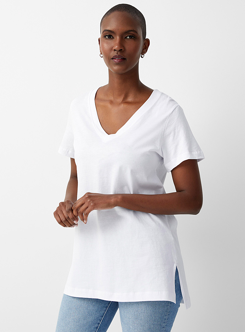 Contemporaine - Women's Organic Cotton V-Neck Tunic Top in White, Size Small