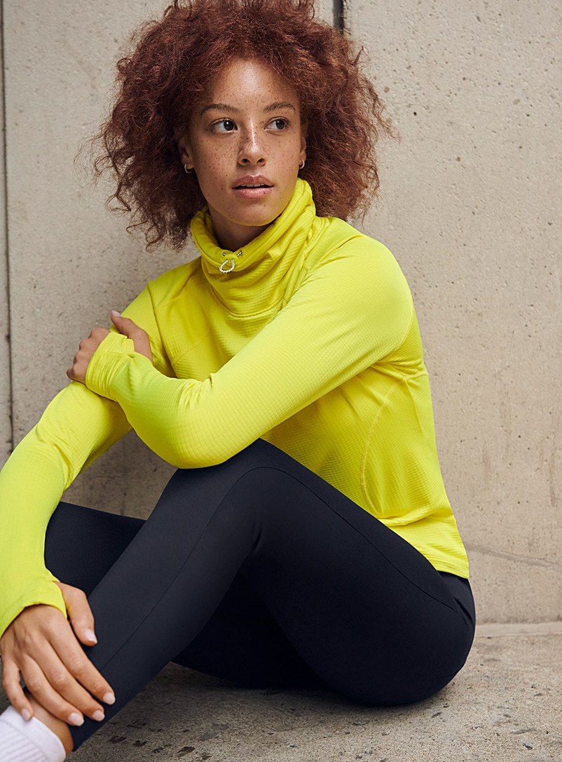 Toggle drawstring thermal mock-neck top 