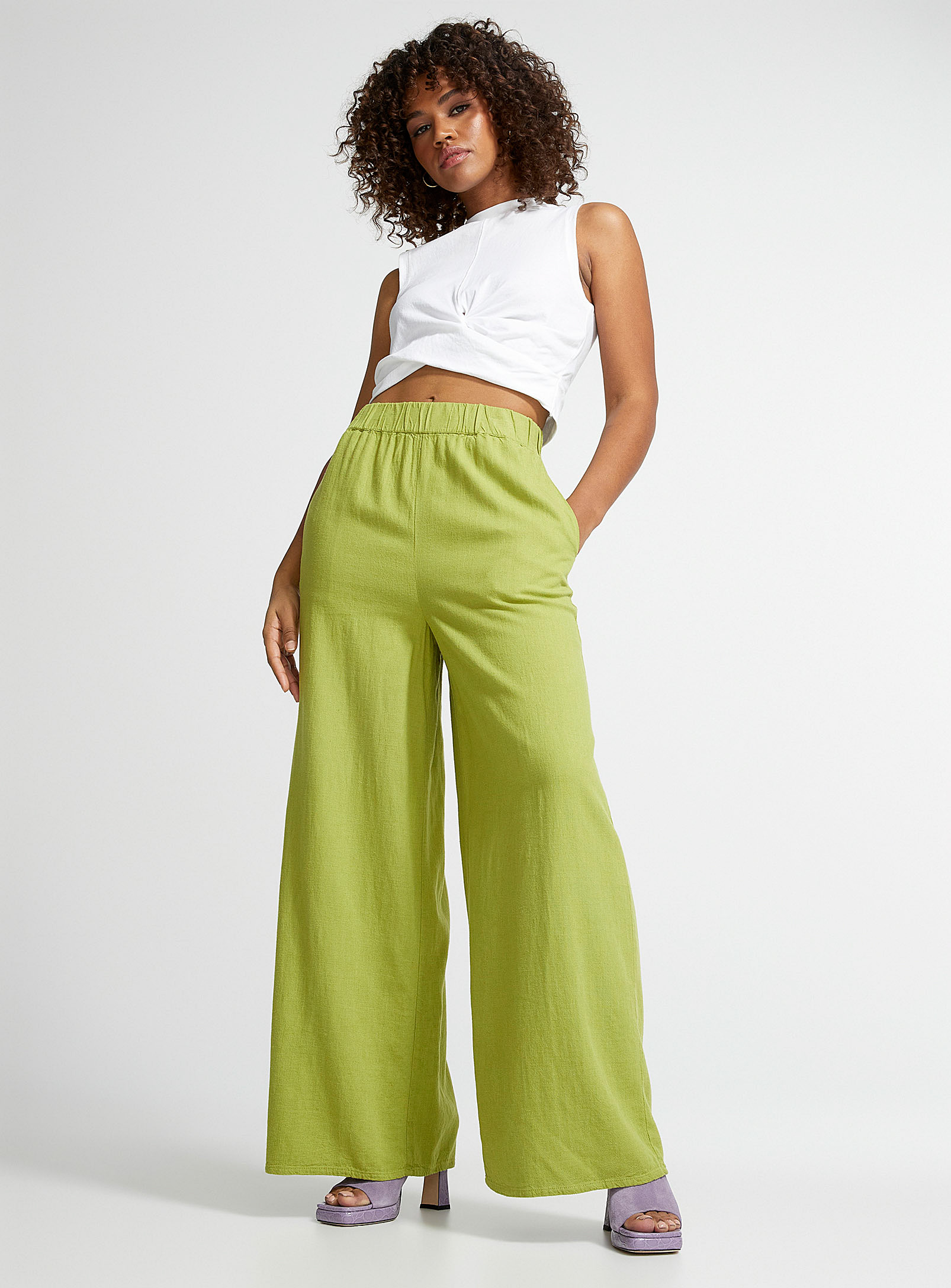 Icone Ultra-wide-leg Linen Pant In Green | ModeSens