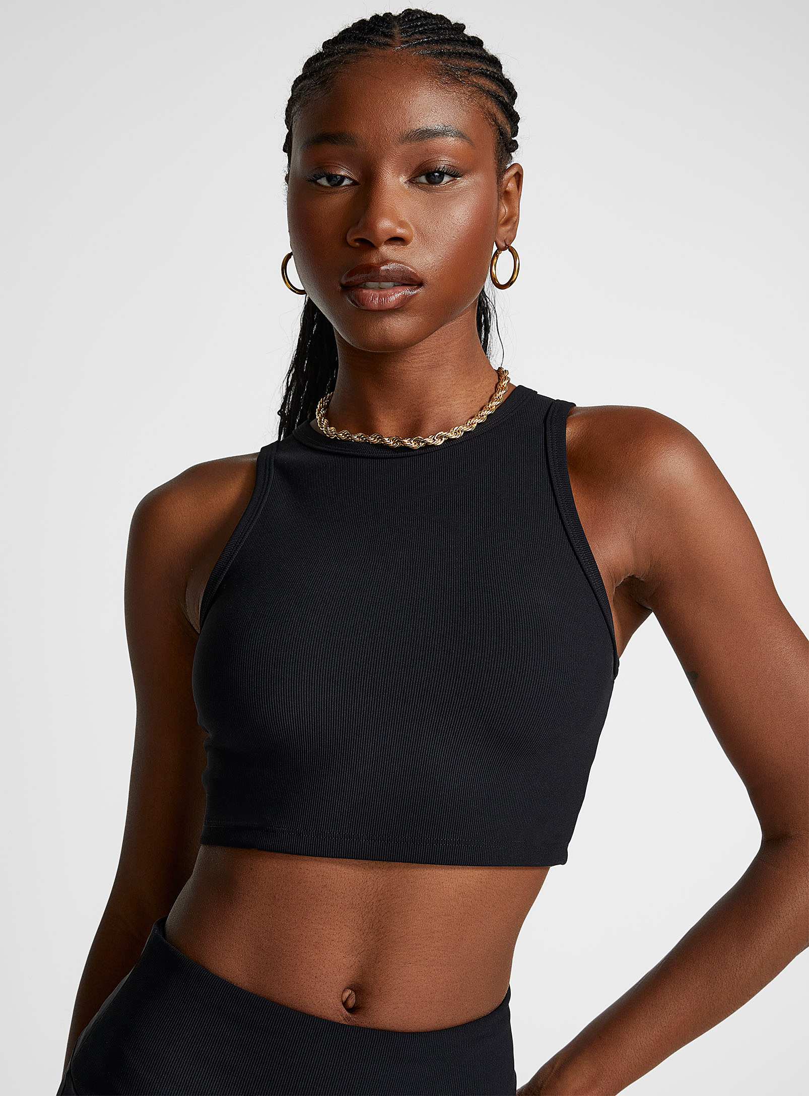 Icone Finely Ribbed Cropped Cami In Black