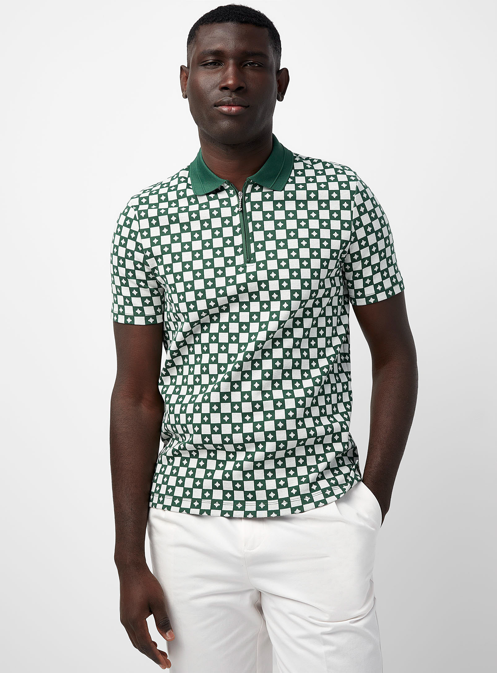 Le 31 - Men's Geo mosaic zip-neck Polo Shirt