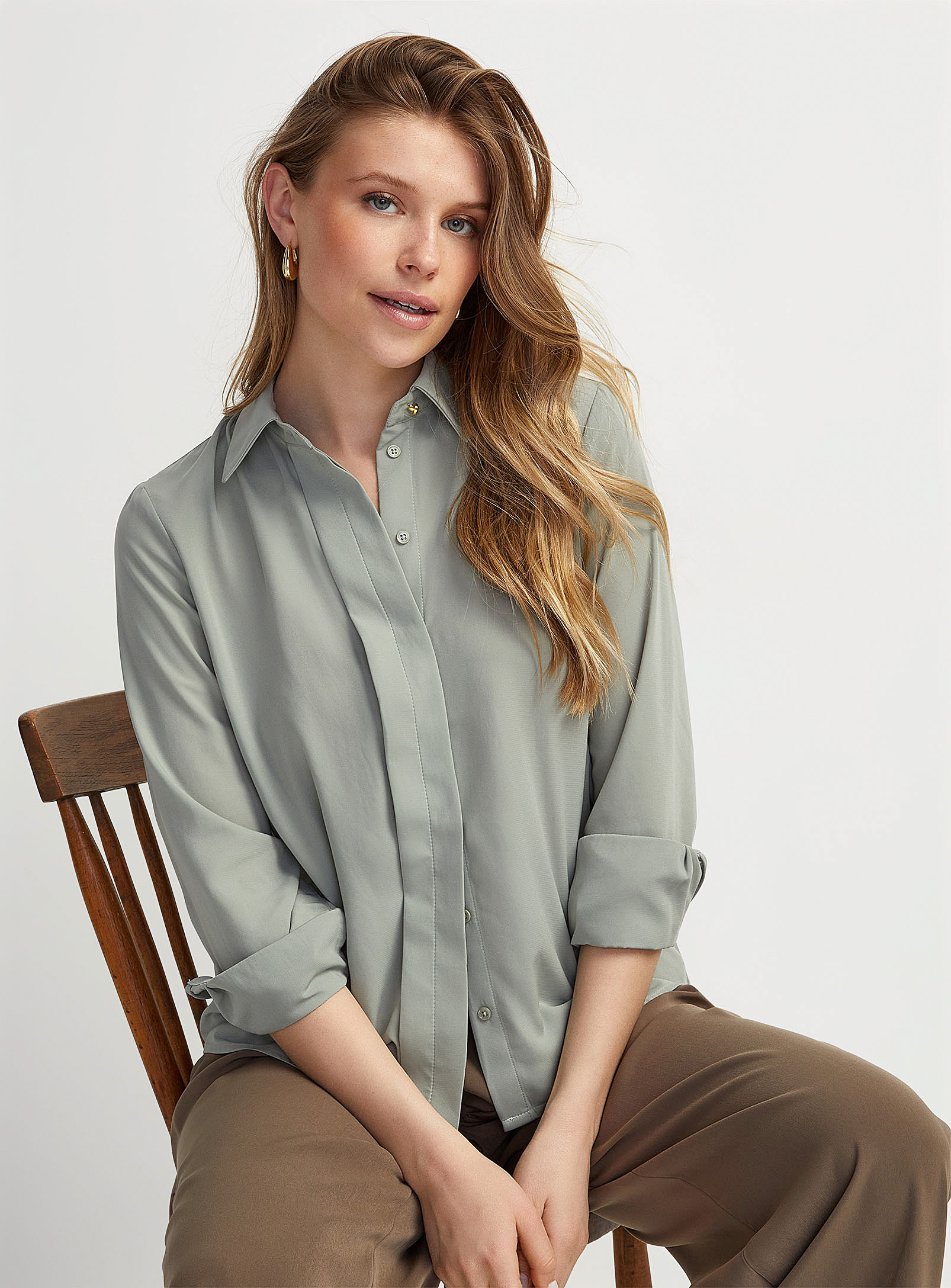 Icone Printed Silky Shirt In Pine/bottle Green