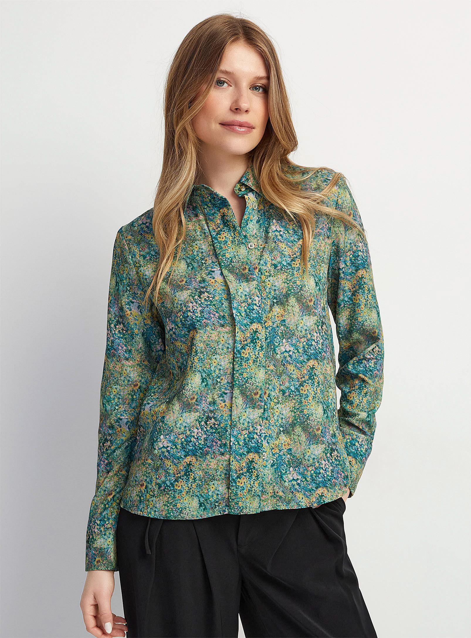 Icone Printed Silky Shirt In Patterned Blue