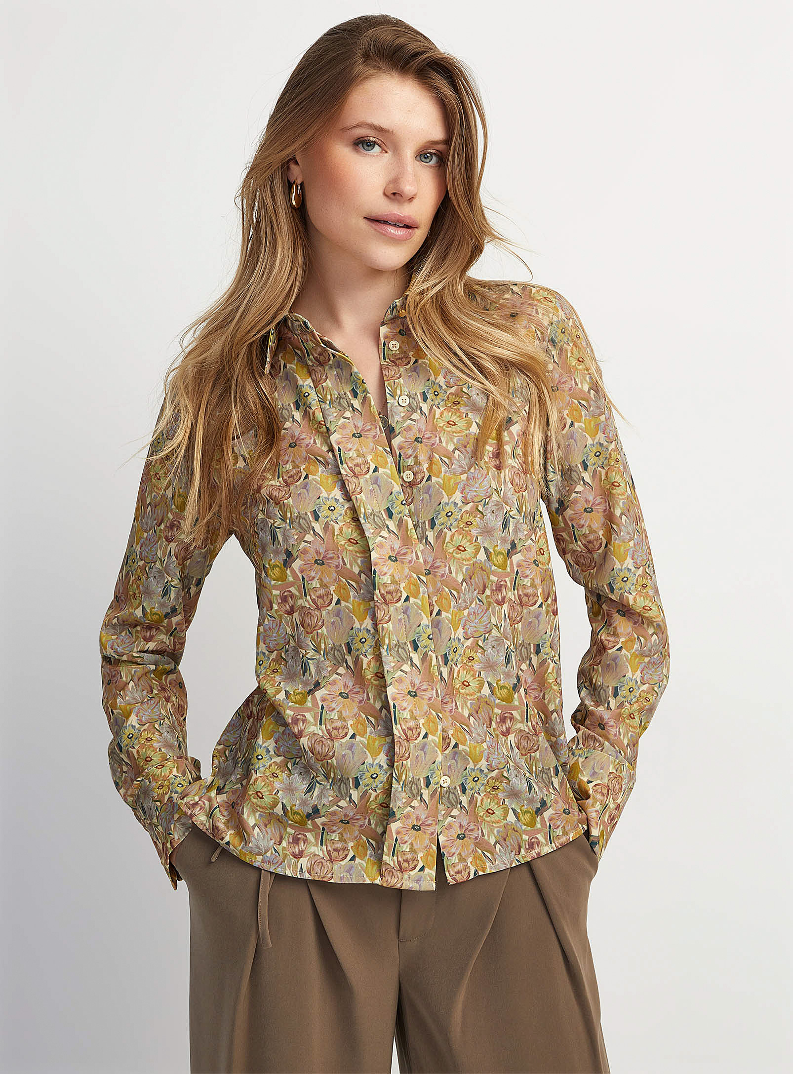 Icone Printed Silky Shirt In Patterned Yellow