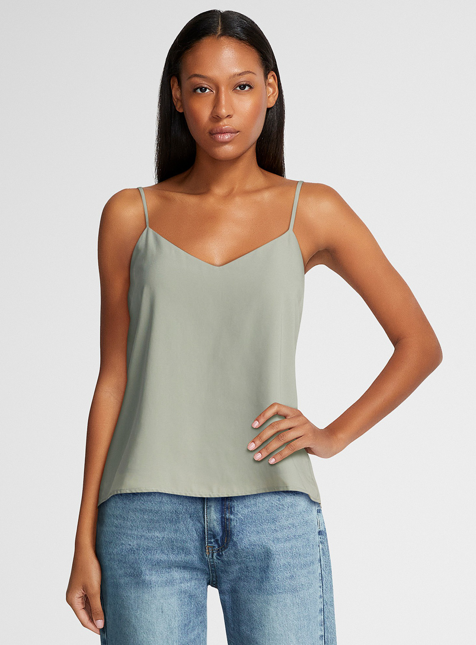 Icone Reprocessed Polyester V-neck Flowy Cami In Mint/pistachio Green