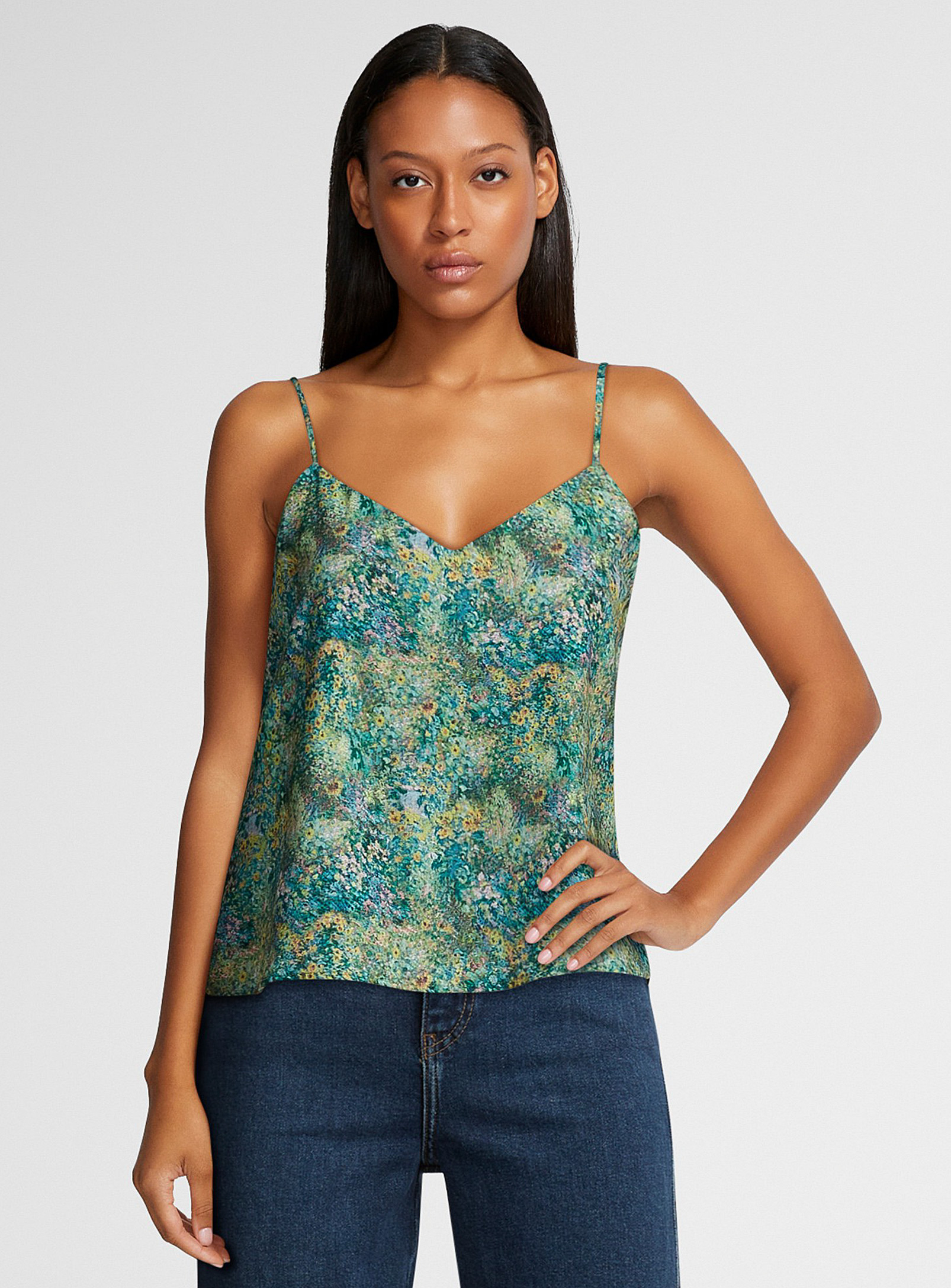 Icone Reprocessed Polyester V-neck Flowy Cami In Baby Blue