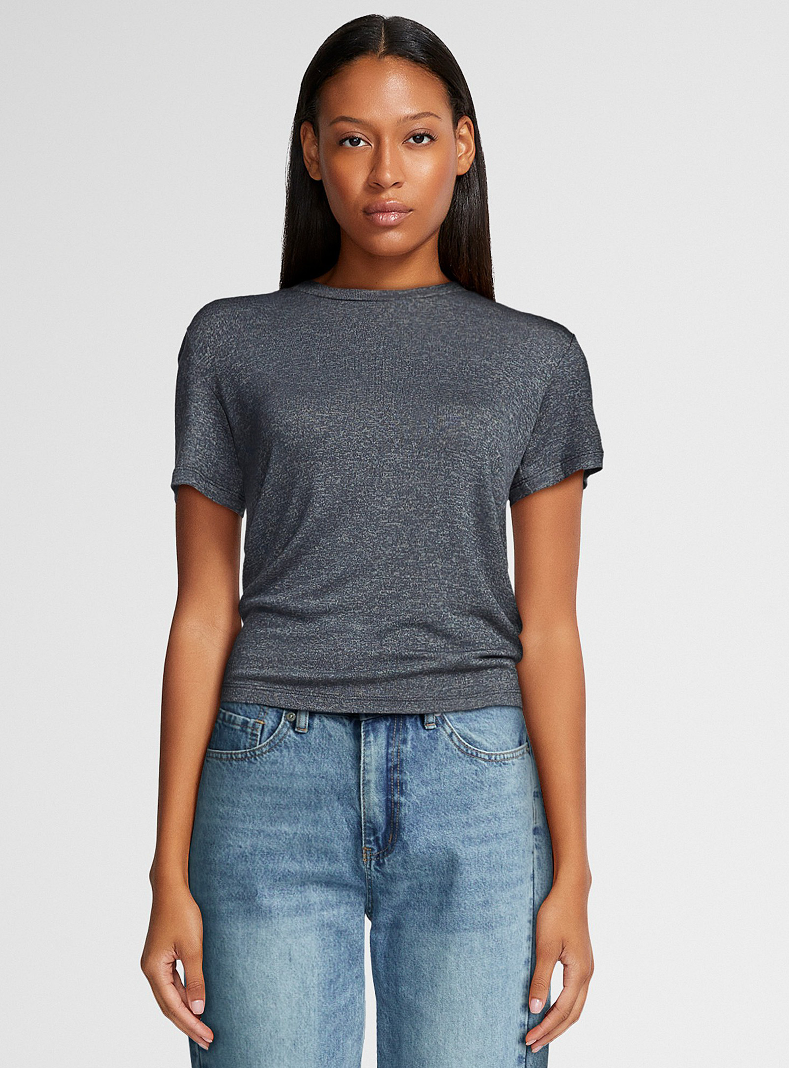 Icone Short-sleeve Supple Knit T-shirt In Oxford