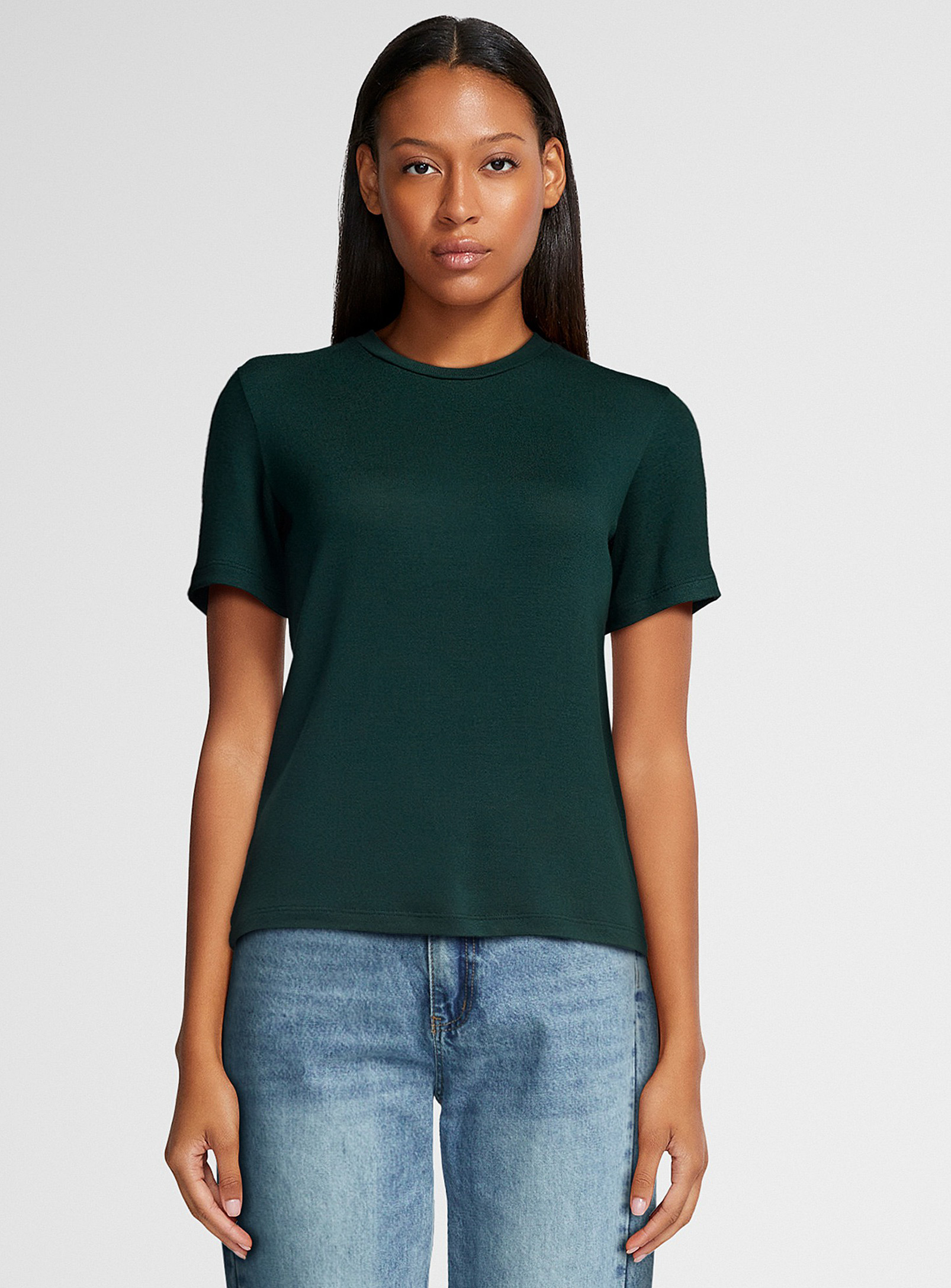 Icone Short-sleeve Supple Knit T-shirt In Pine/bottle Green