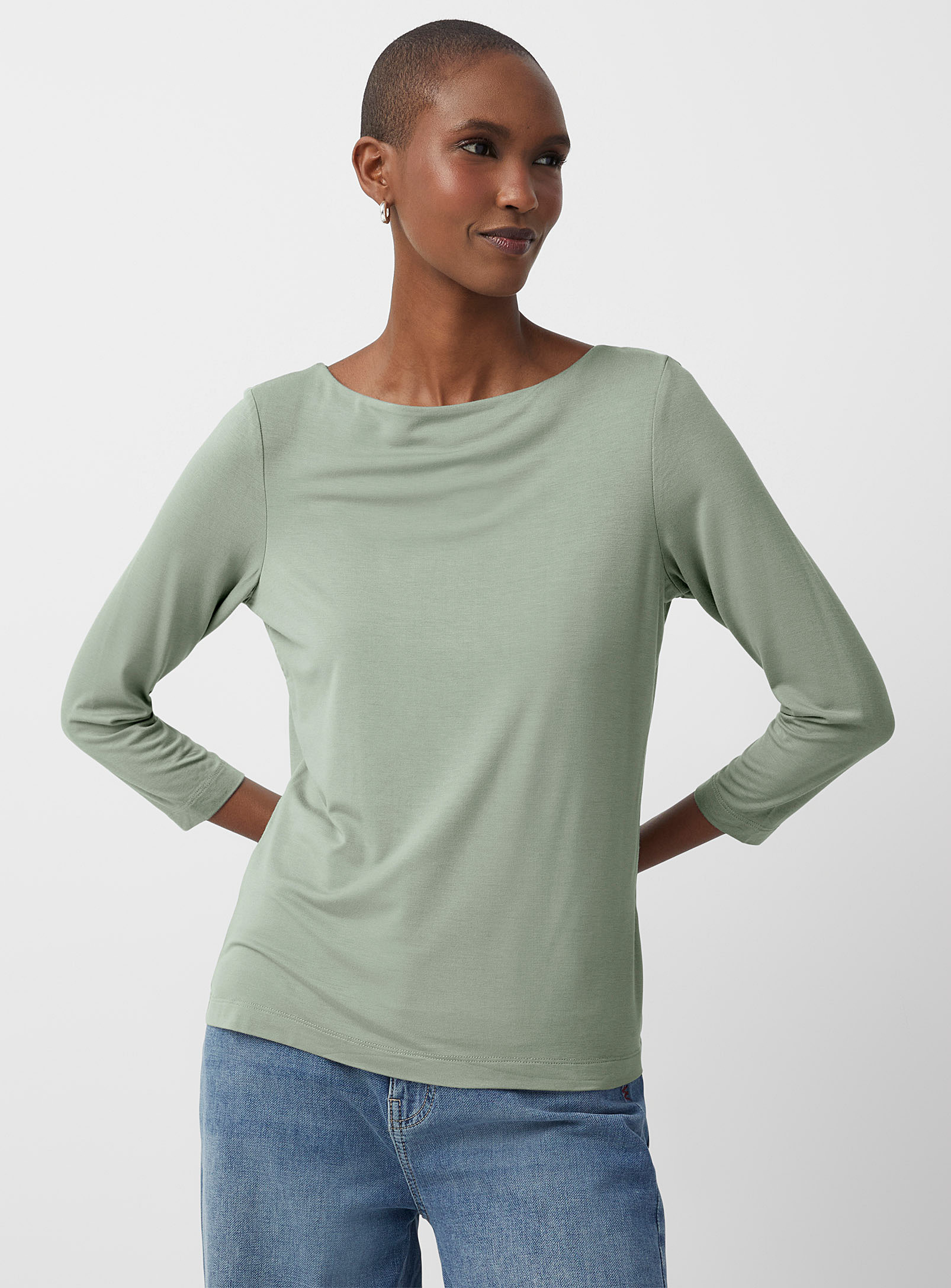 Contemporaine 3/4-sleeve Soft T-shirt In Mint/pistachio Green