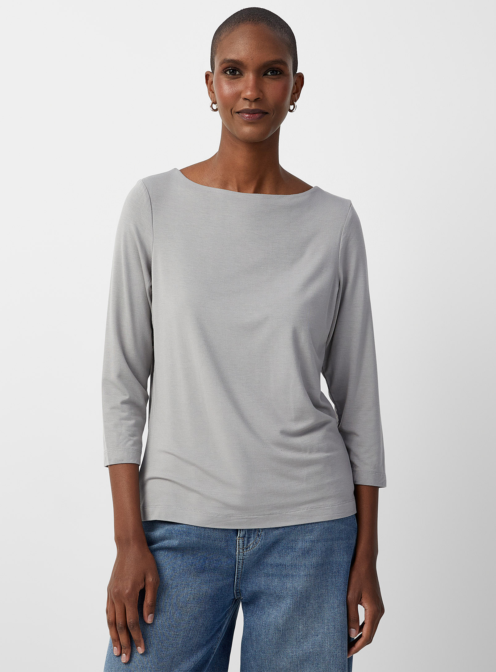 Contemporaine 3/4-sleeve Soft T-shirt In Grey