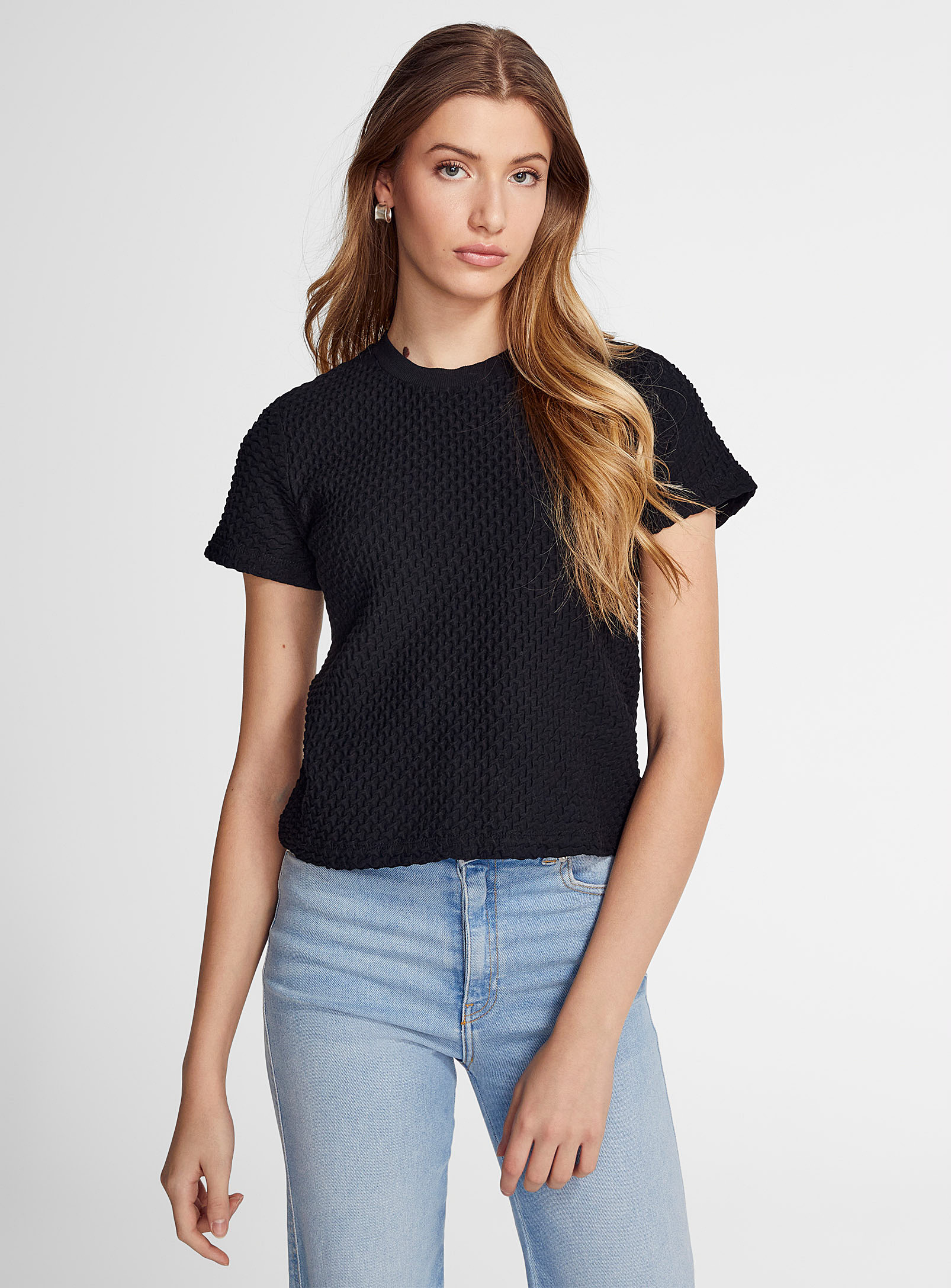 Icone Waffle Texture Boxy-fit T-shirt In Black