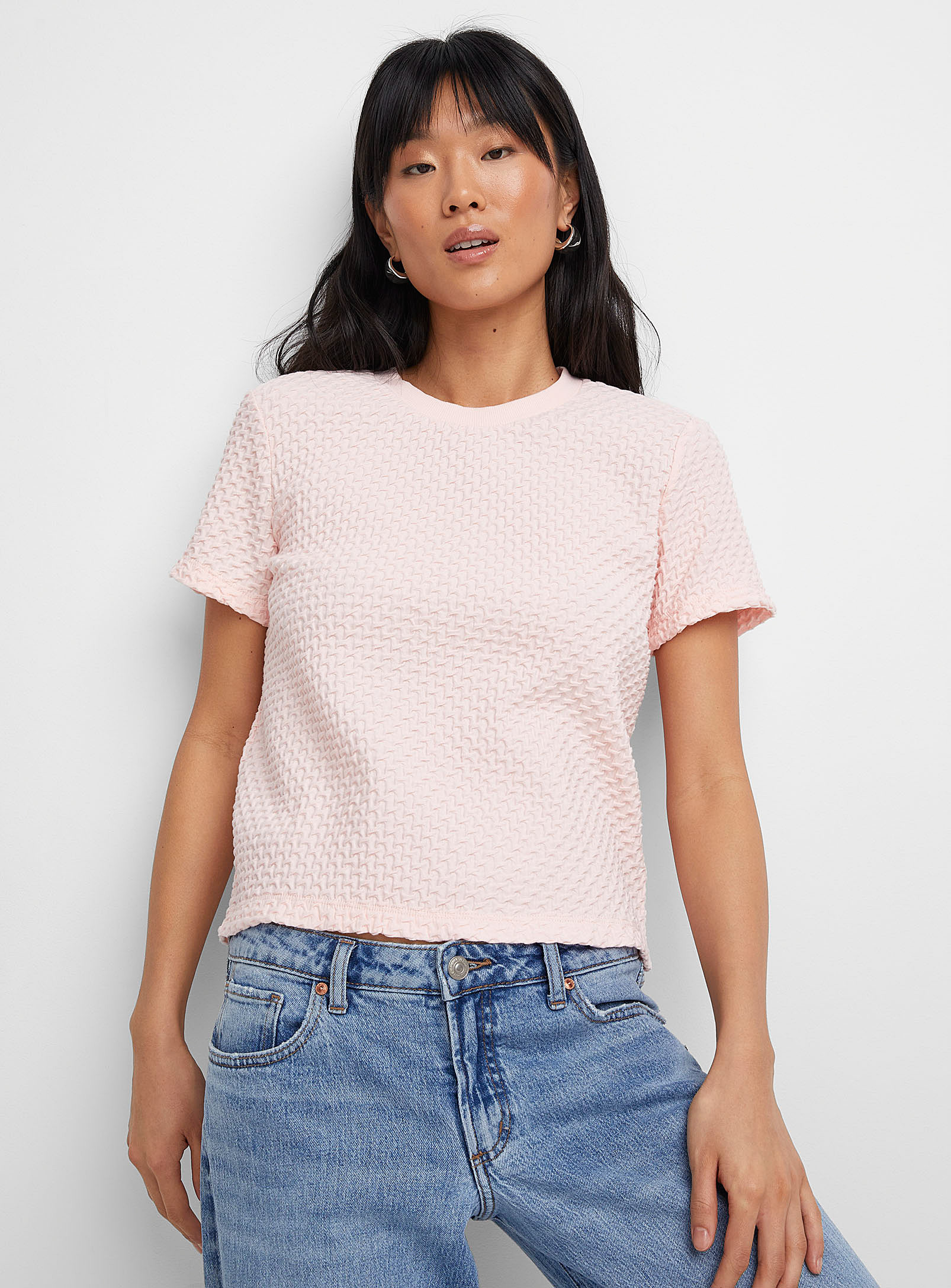 Icone Waffle Texture Boxy-fit T-shirt In Pink