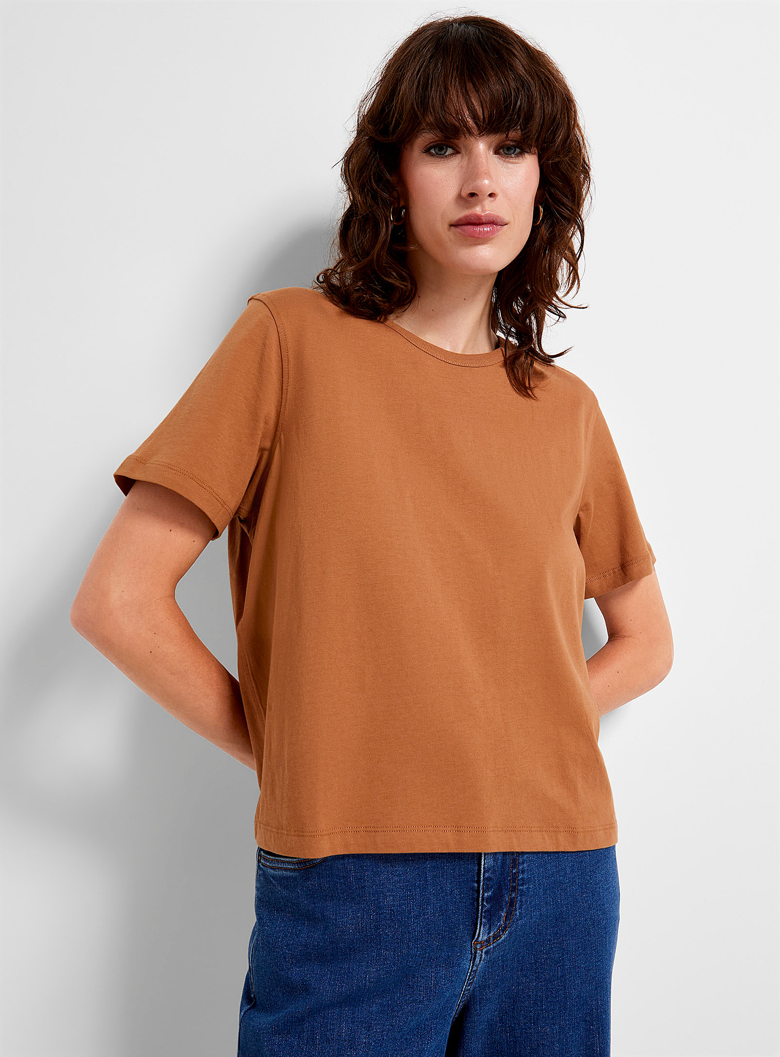Contemporaine Cropped Organic Cotton T-shirt In Taupe