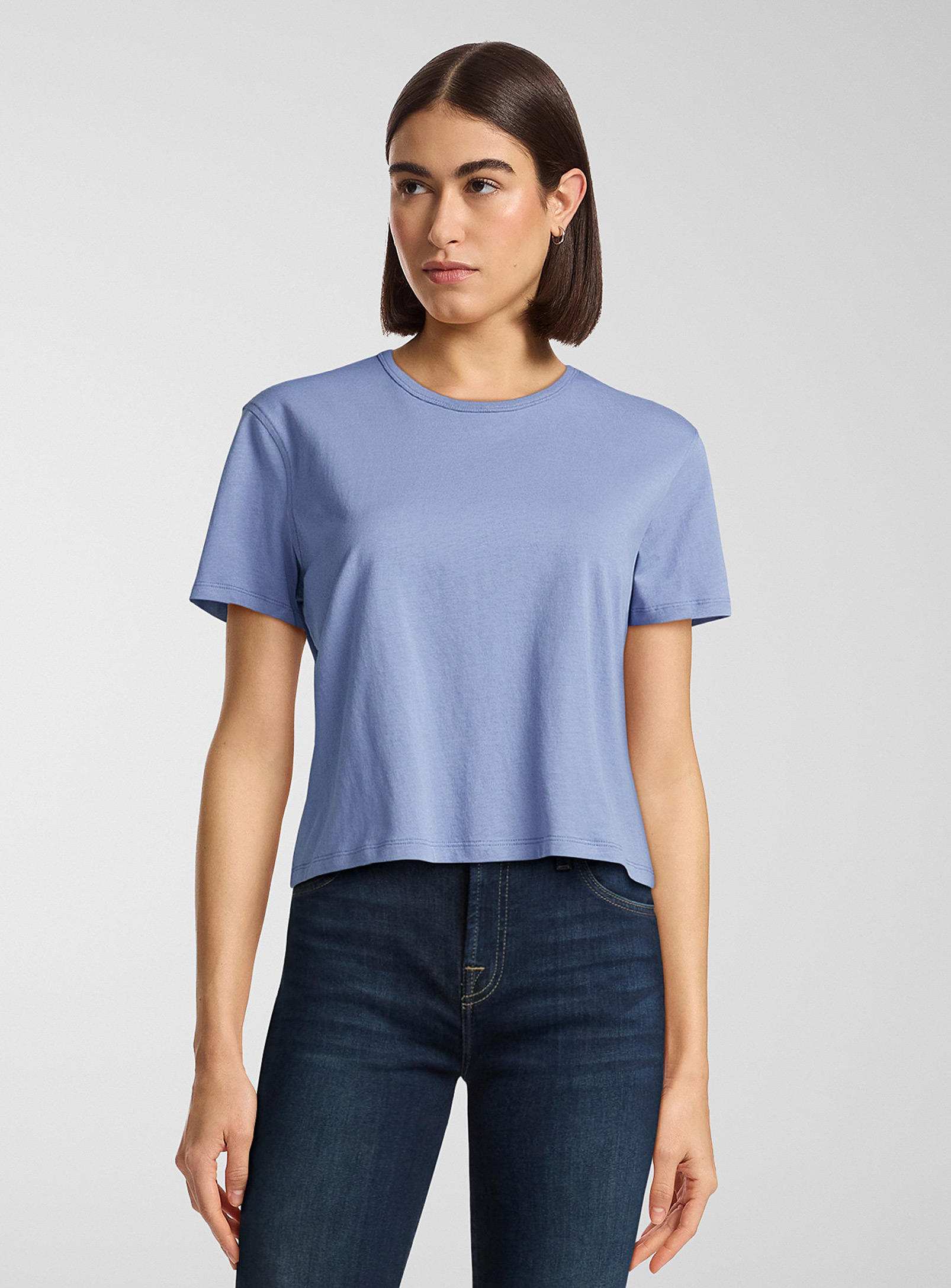 Contemporaine Cropped Organic Cotton T-shirt In Slate Blue