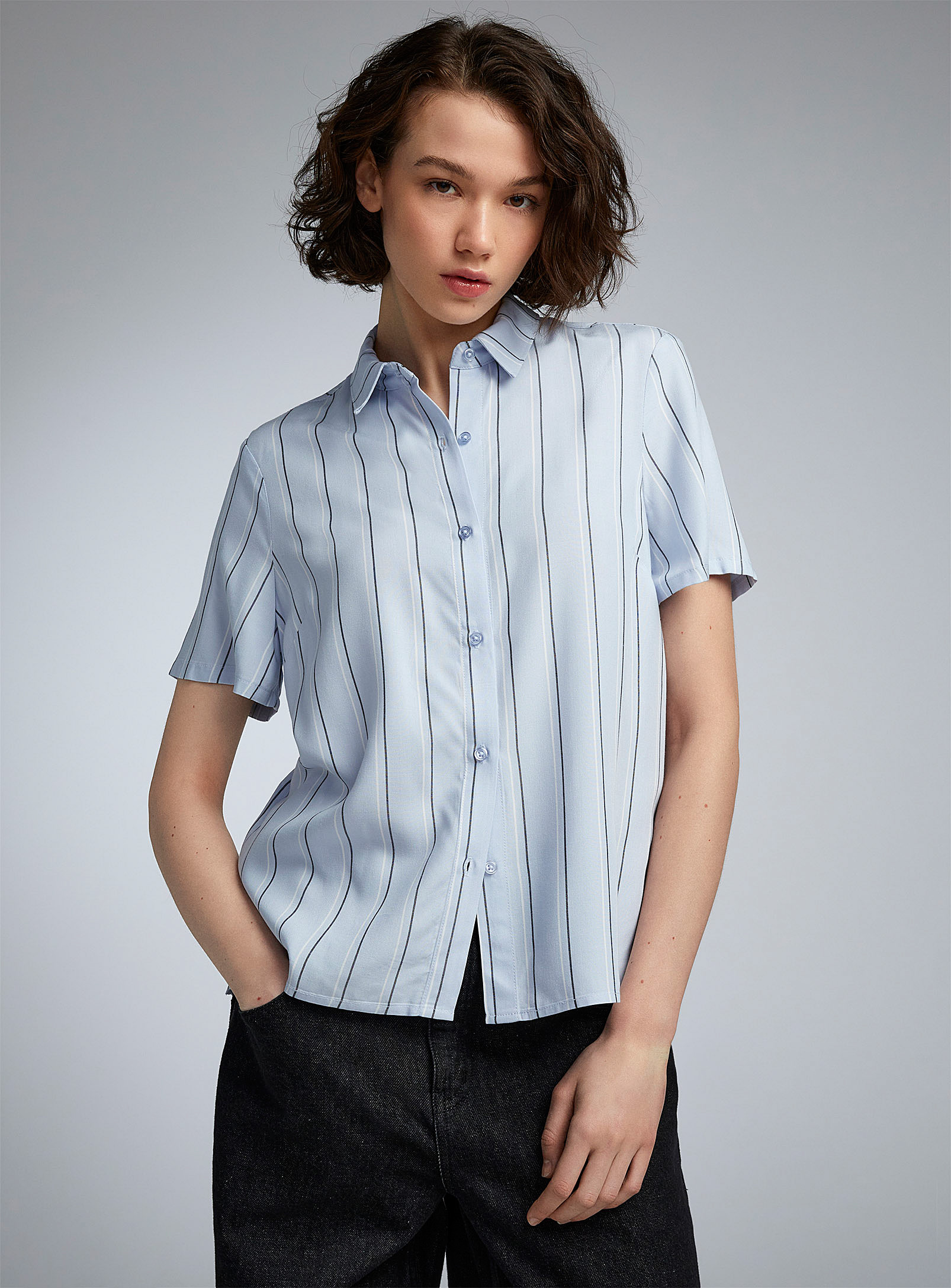Twik Striped Flowy Shirt In Khaki