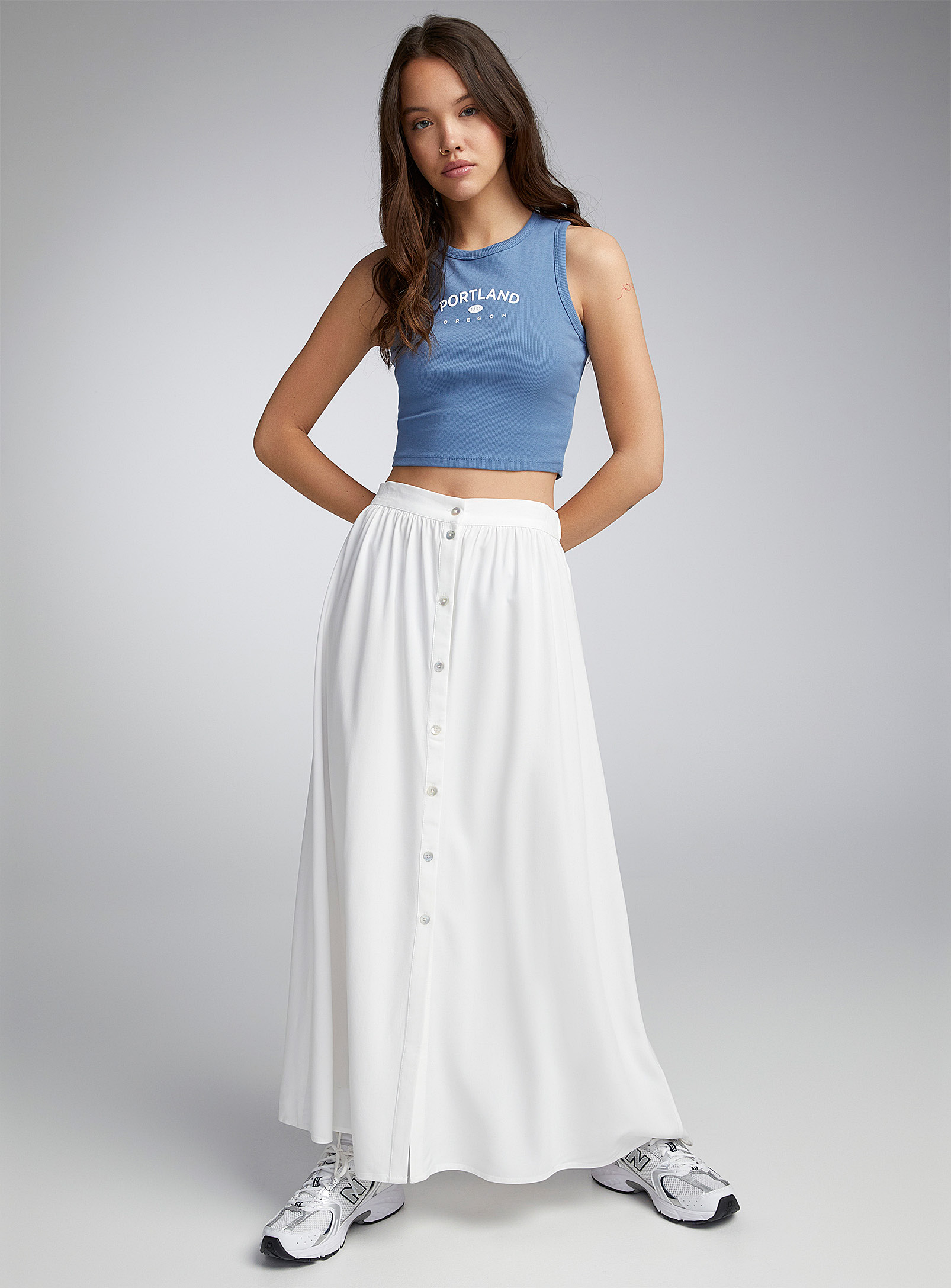Twik Buttoned Flowy Skirt In White