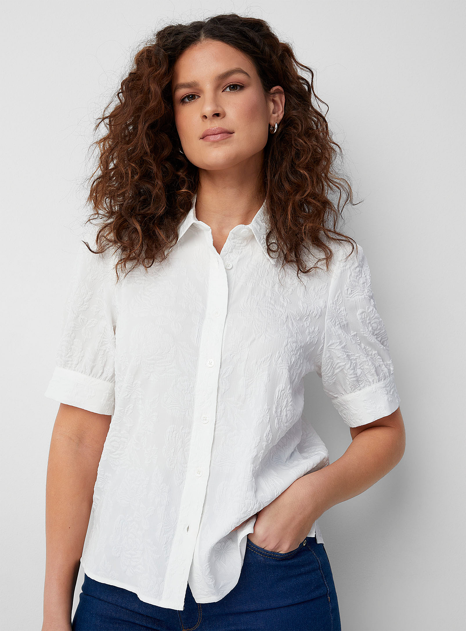 Contemporaine Embossed Floral Shirt In Ivory White