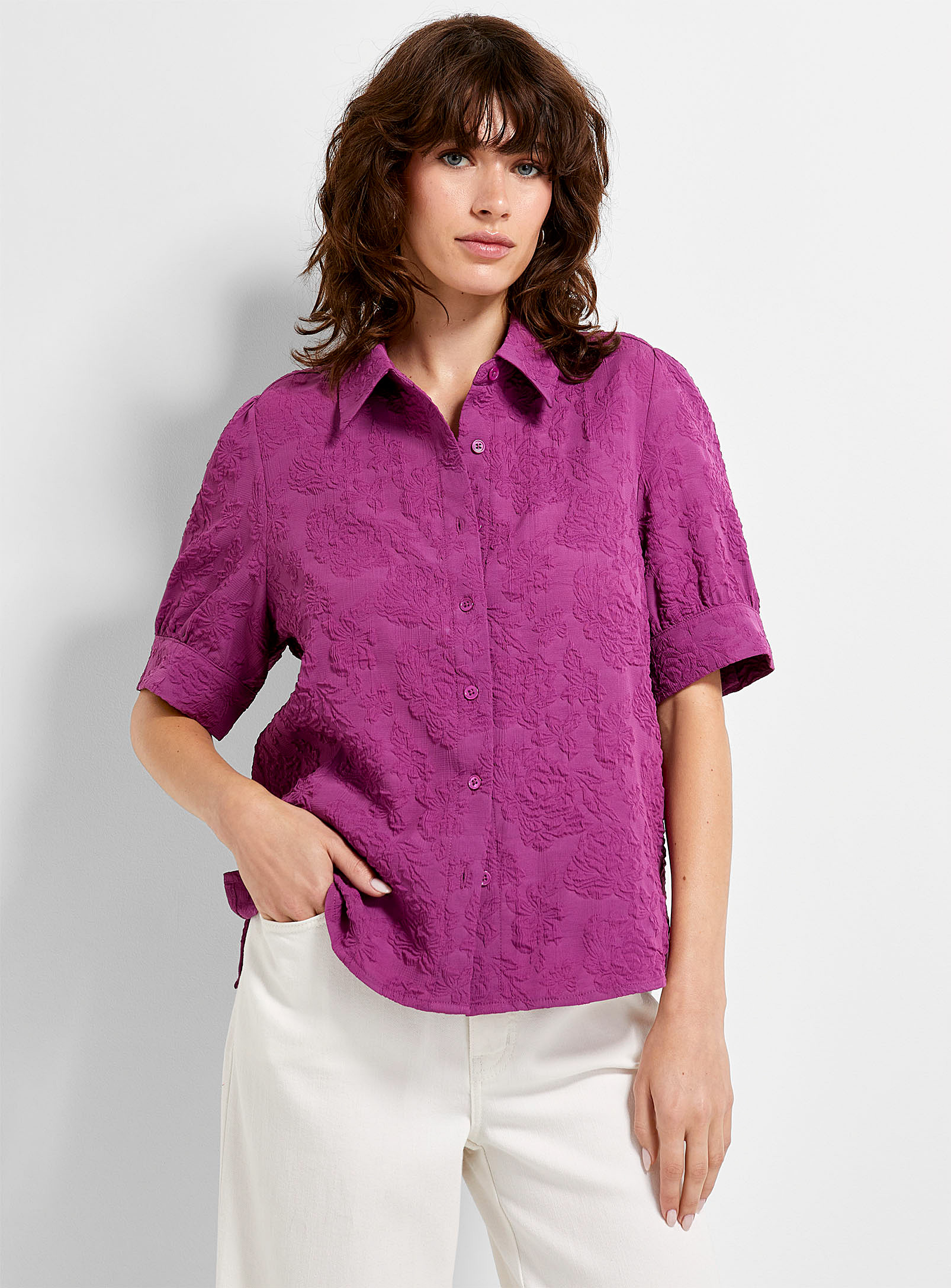 Contemporaine Embossed Floral Shirt In Purple