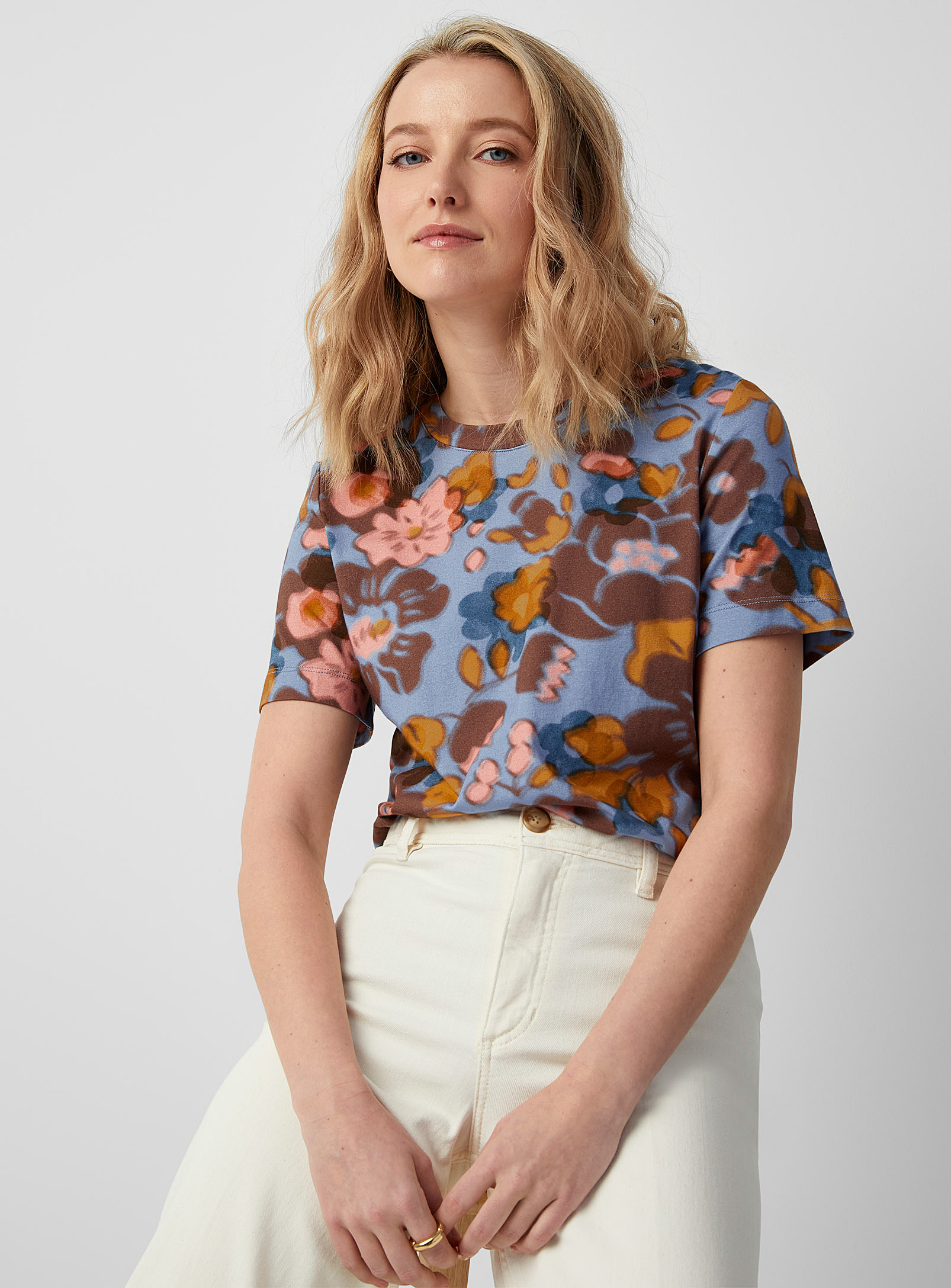 Contemporaine Lush Garden T-shirt Made With Liberty Fabric In Patterned Blue