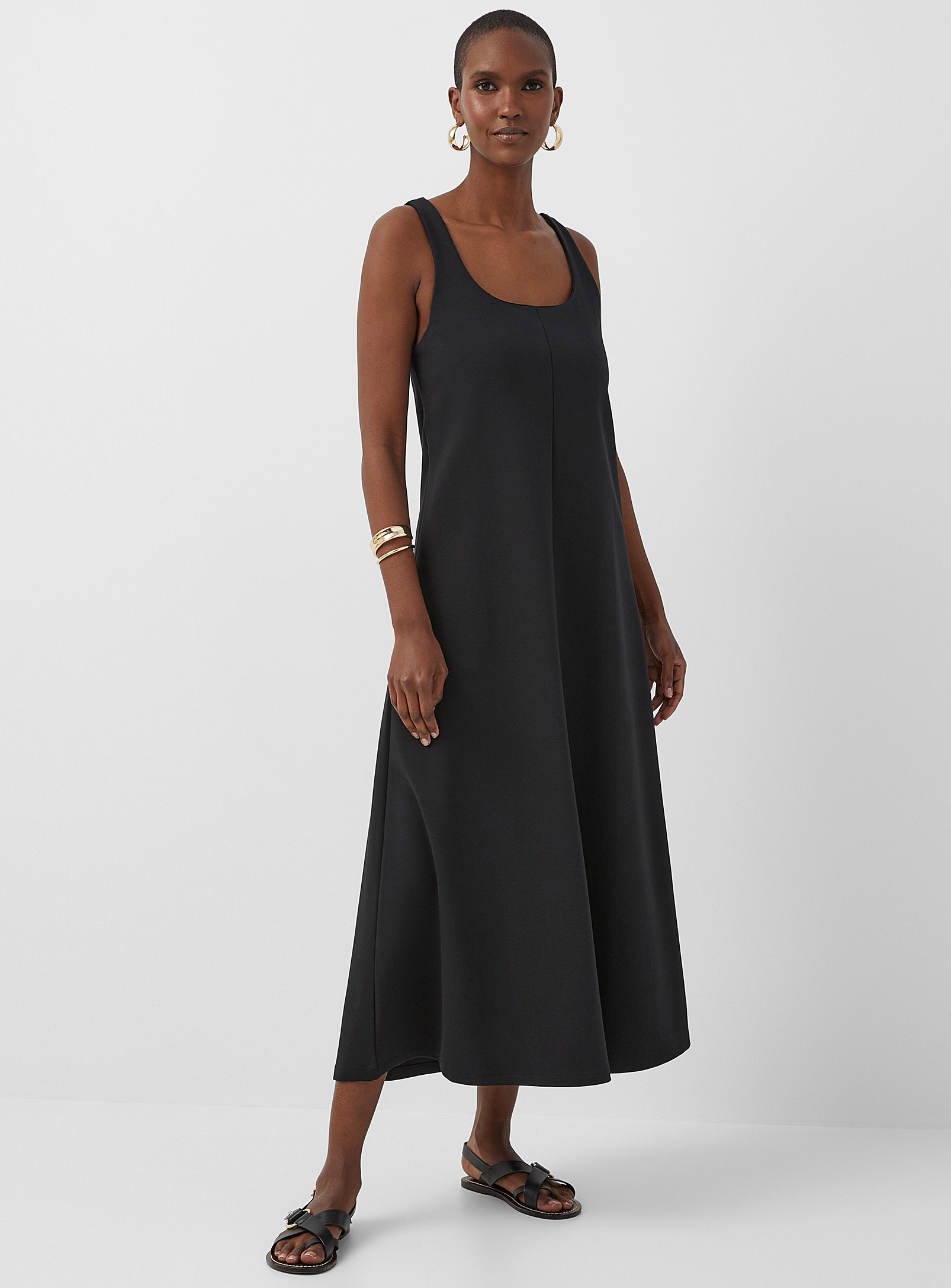 Contemporaine Square-neck Sleek Dress In Black
