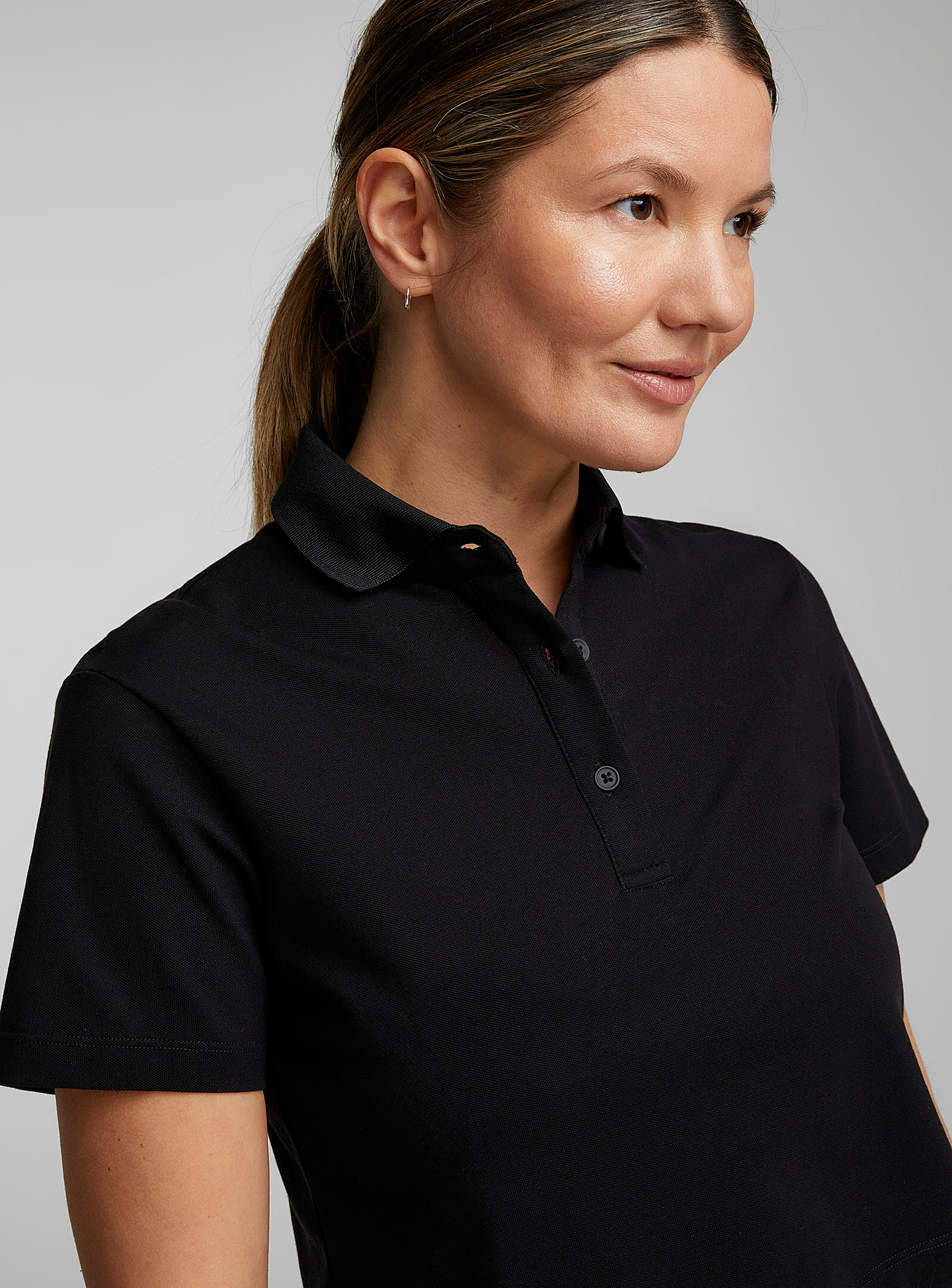 I.fiv5 Cropped Organic Cotton Piqué Jersey Polo In Black