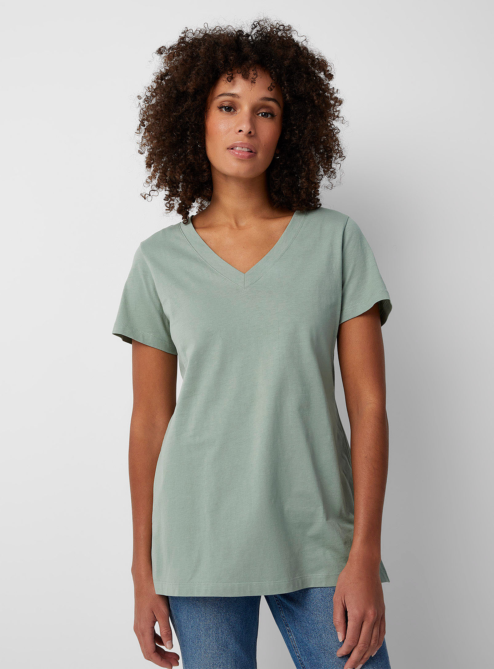 Contemporaine V-neck Tunic T-shirt In Mossy Green