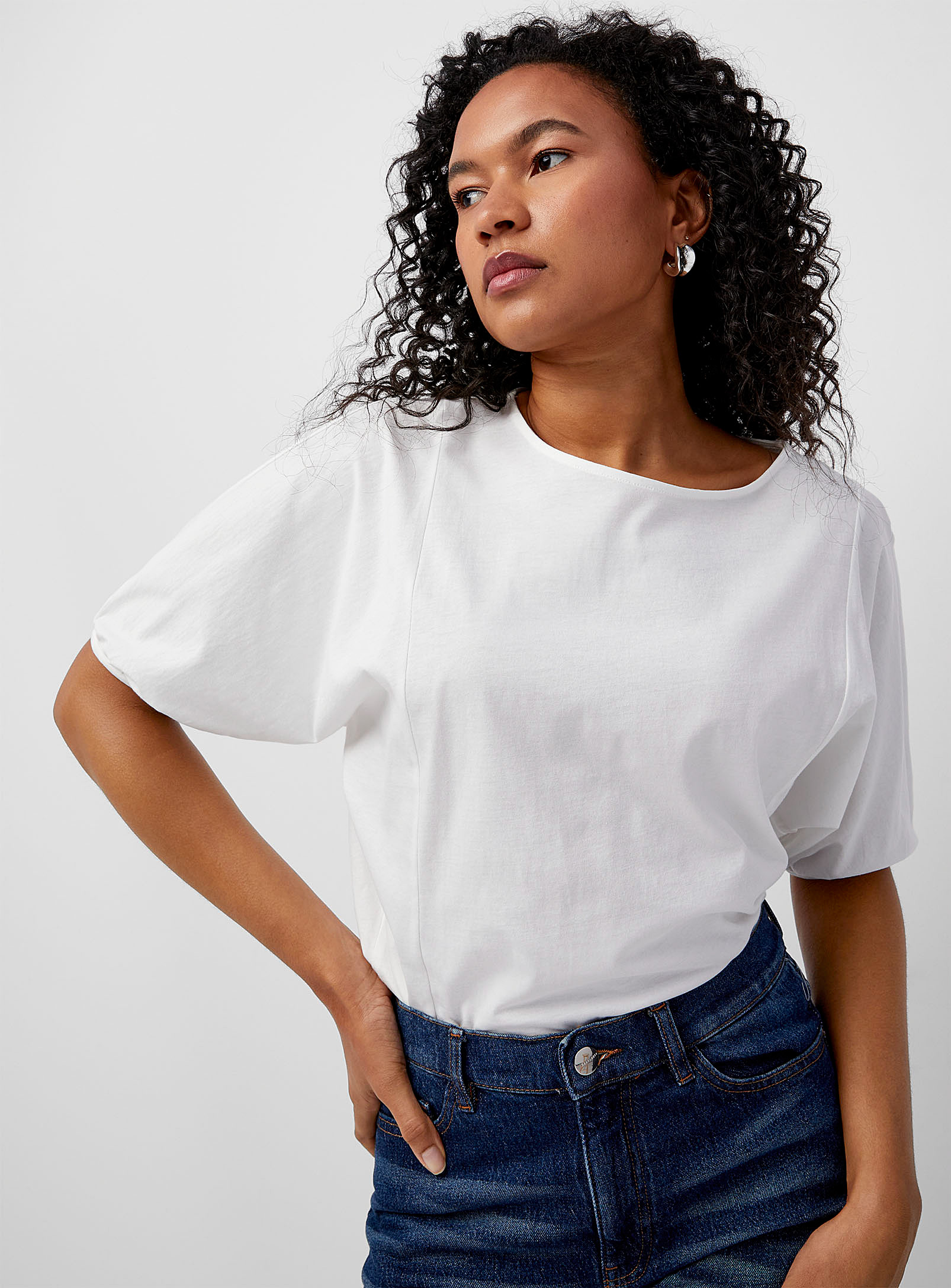 Contemporaine Gathered Batwing-sleeve T-shirt In White