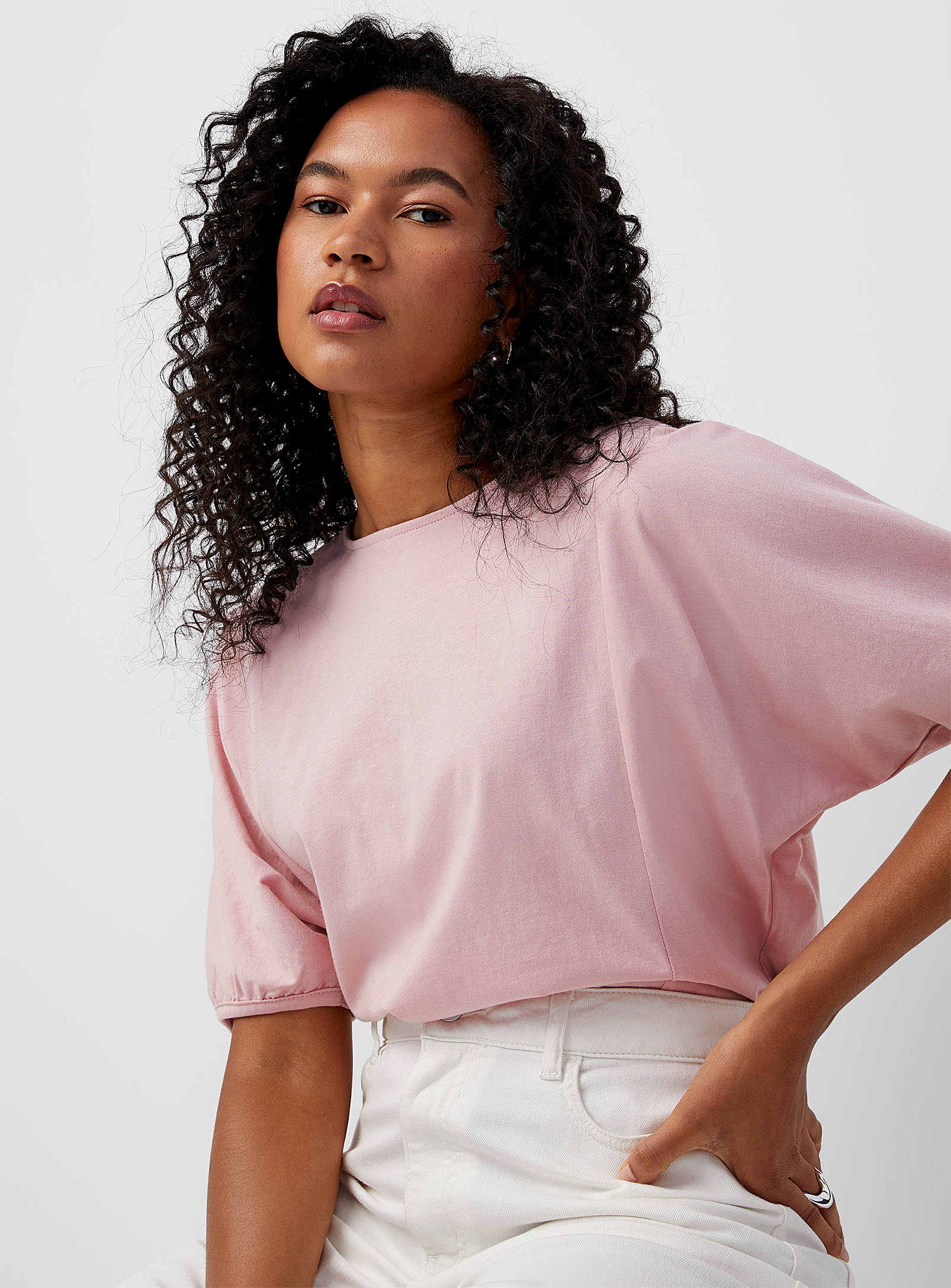 Contemporaine Gathered Batwing-sleeve T-shirt In Lilacs