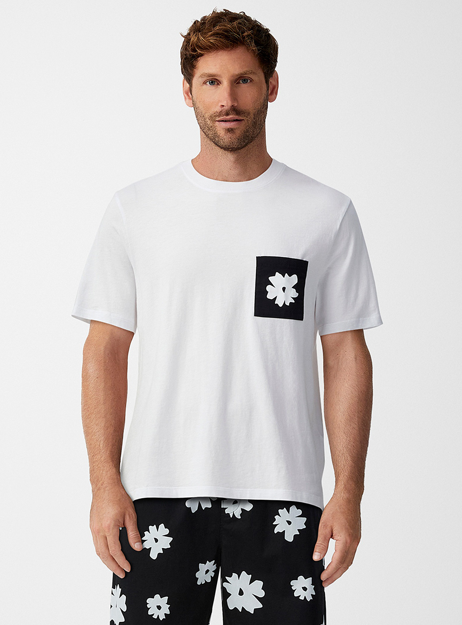 Le 31 Patterned-pocket Lounge T-shirt In Patterned White