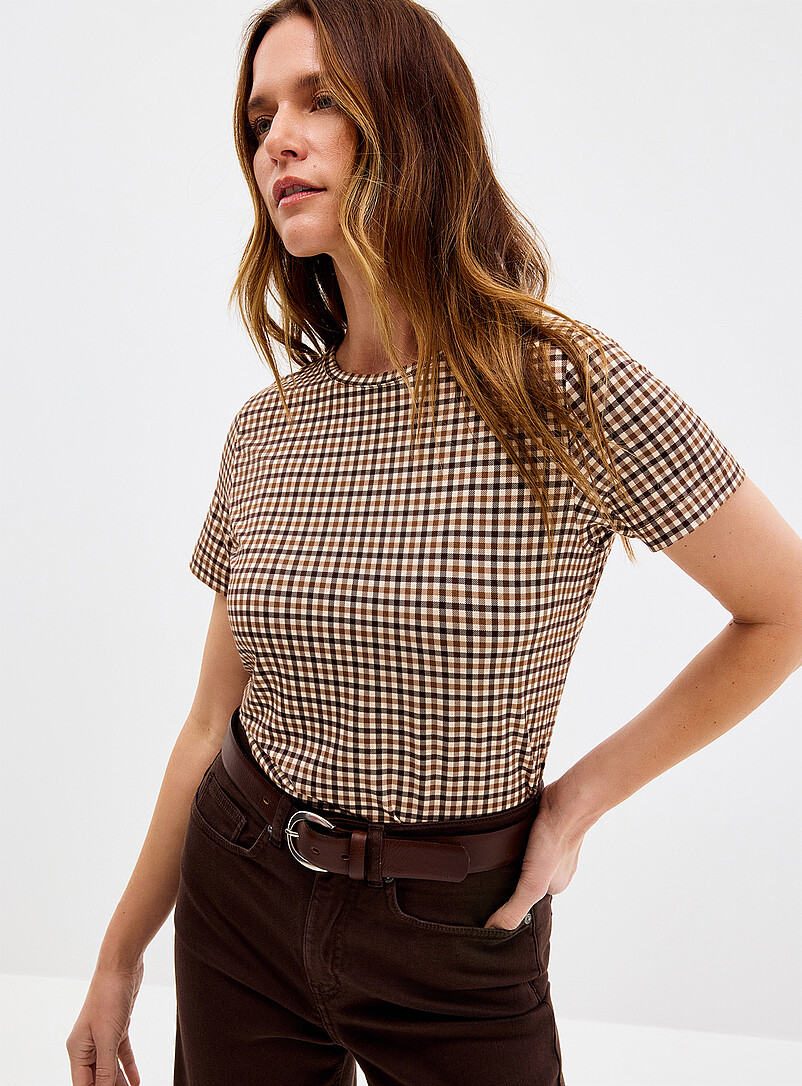 Patterned flowy crew-neck T-shirt product image (primary)