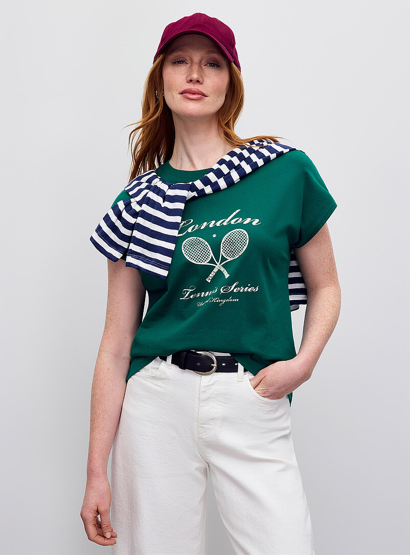 Printed 100% Organic Cotton Cap-Sleeve T-Shirt