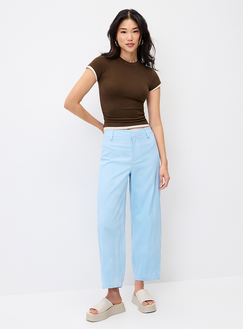 Linen-Blend Barrel-Leg Dress Pant
