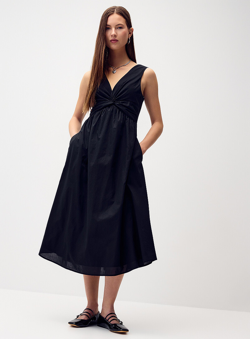 Twisted Poplin Midi Dress