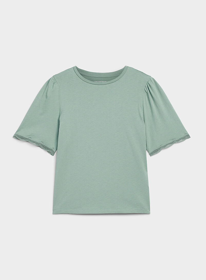 Scalloped Puff Sleeves Relaxed T-Shirt