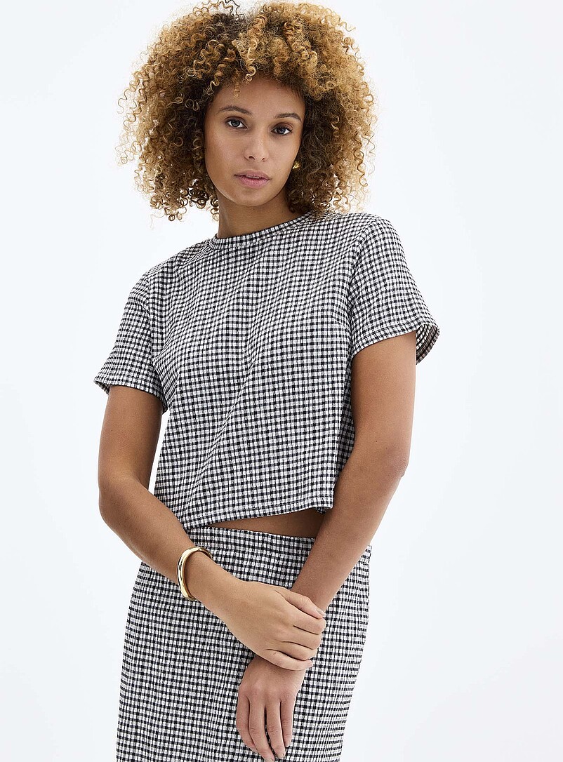 Stretch gingham boxy-fit T-shirt product image (primary)