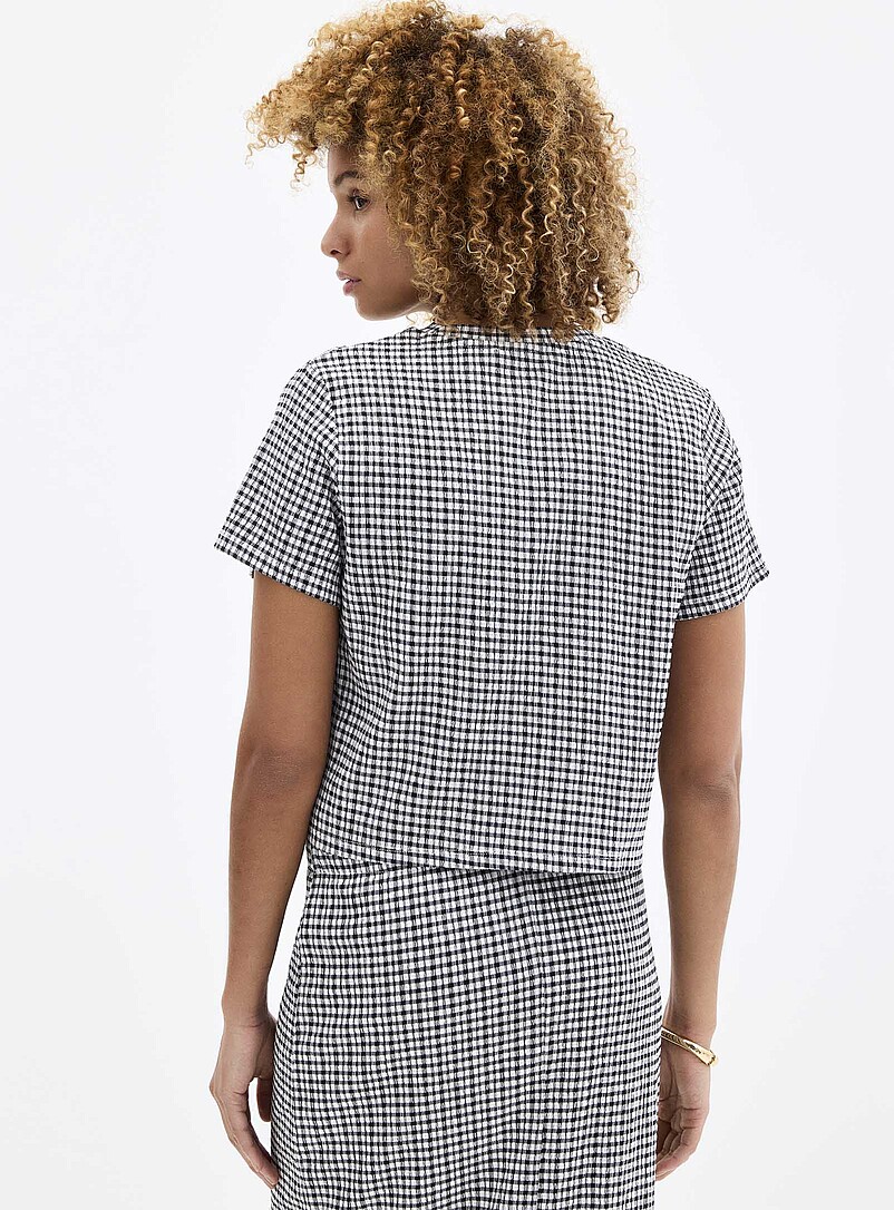 Stretch gingham boxy-fit T-shirt product image 3
