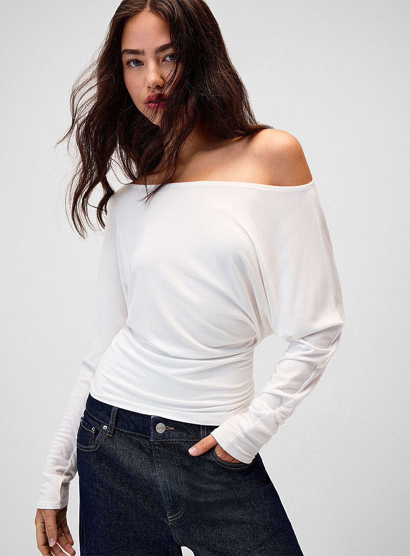 Cinched waist off-the-shoulder T-shirt product image (primary)