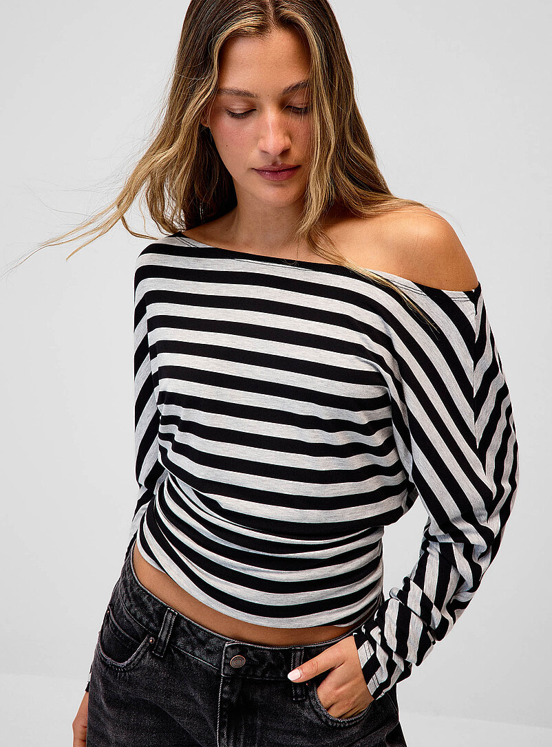Cinched waist striped off-the-shoulder T-shirt product image (primary)