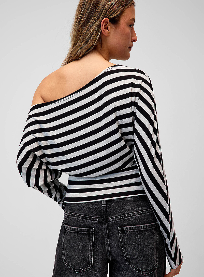 Cinched waist striped off-the-shoulder T-shirt product image 2