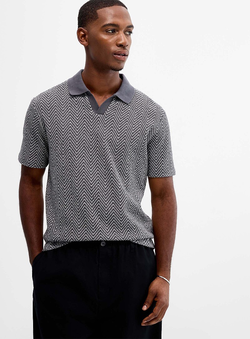 Herringbone terry Johnny-collar polo product image (primary)