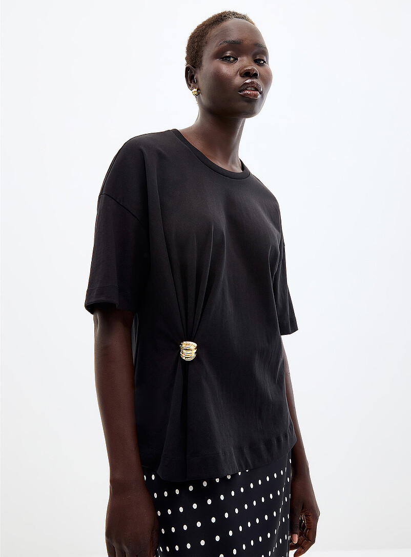 Pinned draped-waist organic cotton T-shirt product image (primary)