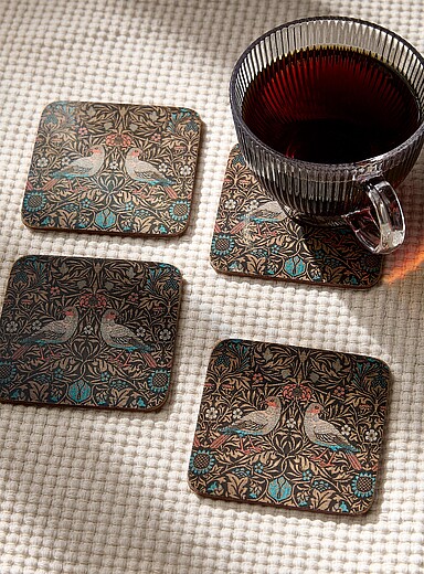 Birds tapestry laminated cork coasters Set of 4